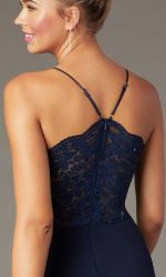 Short Lace-Back Navy Homecoming Dress by PromGirl - Image 3